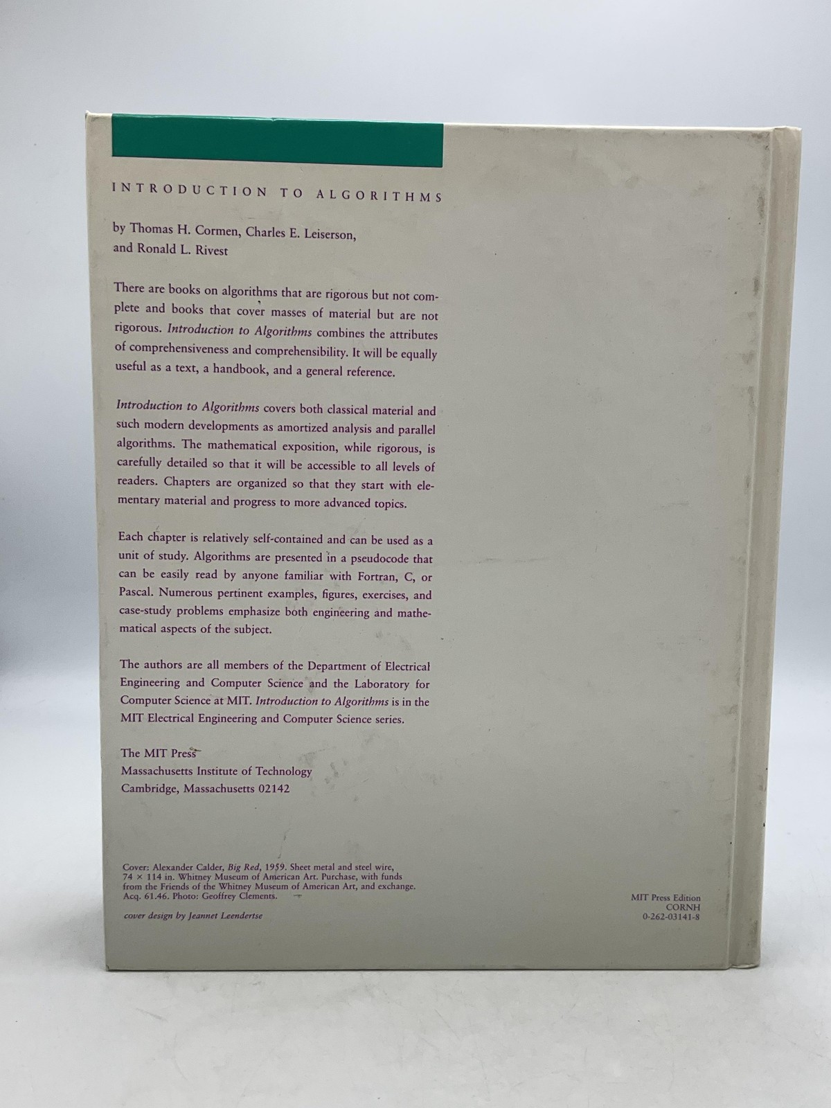 Vintage Introduction To Algorithms Cormen Leiserson Rivest MIT Press HC 1990 USA