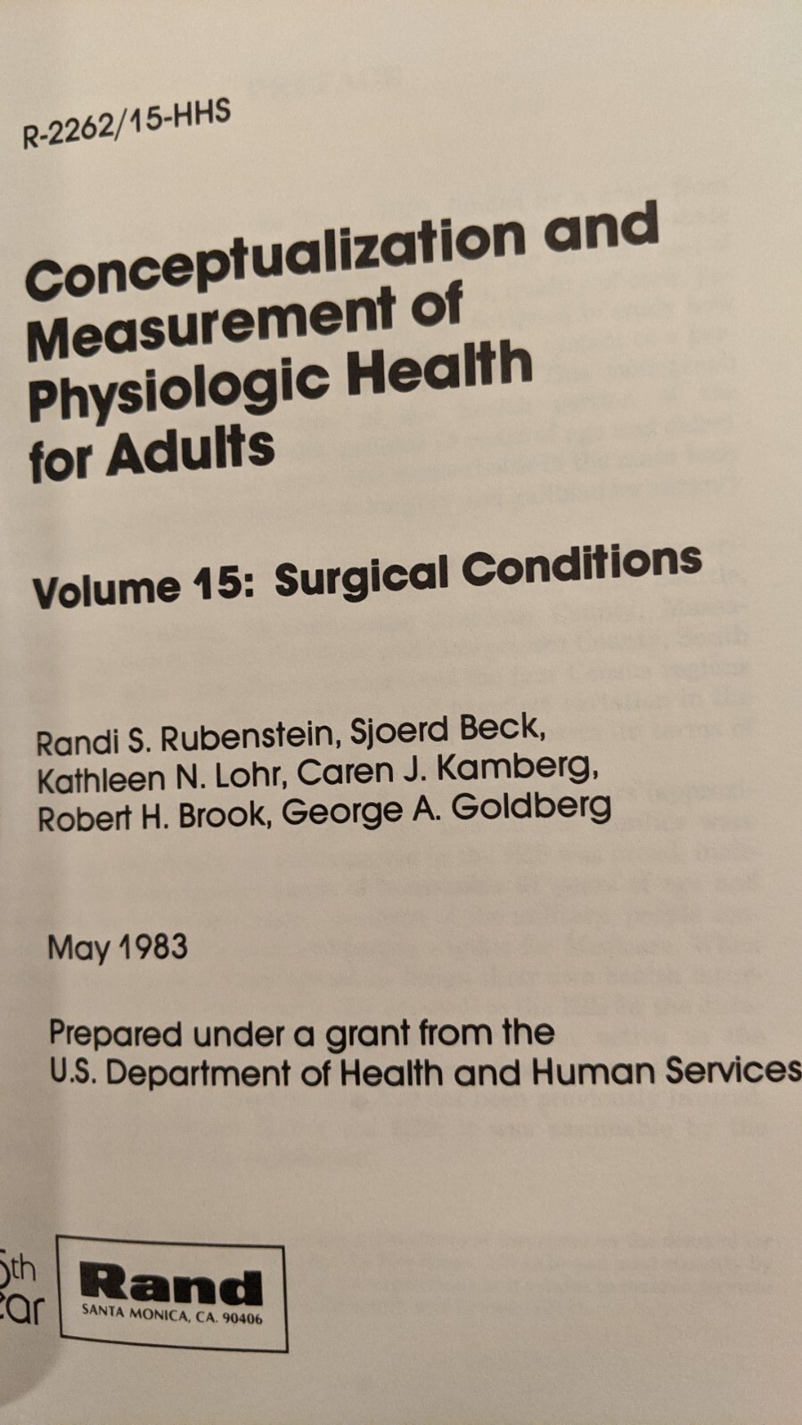 CONCEPTUALIZATION…PHYSIOLOGIC HEALTH FOR ADULTS: Surgical Conditions, 1983, PB
