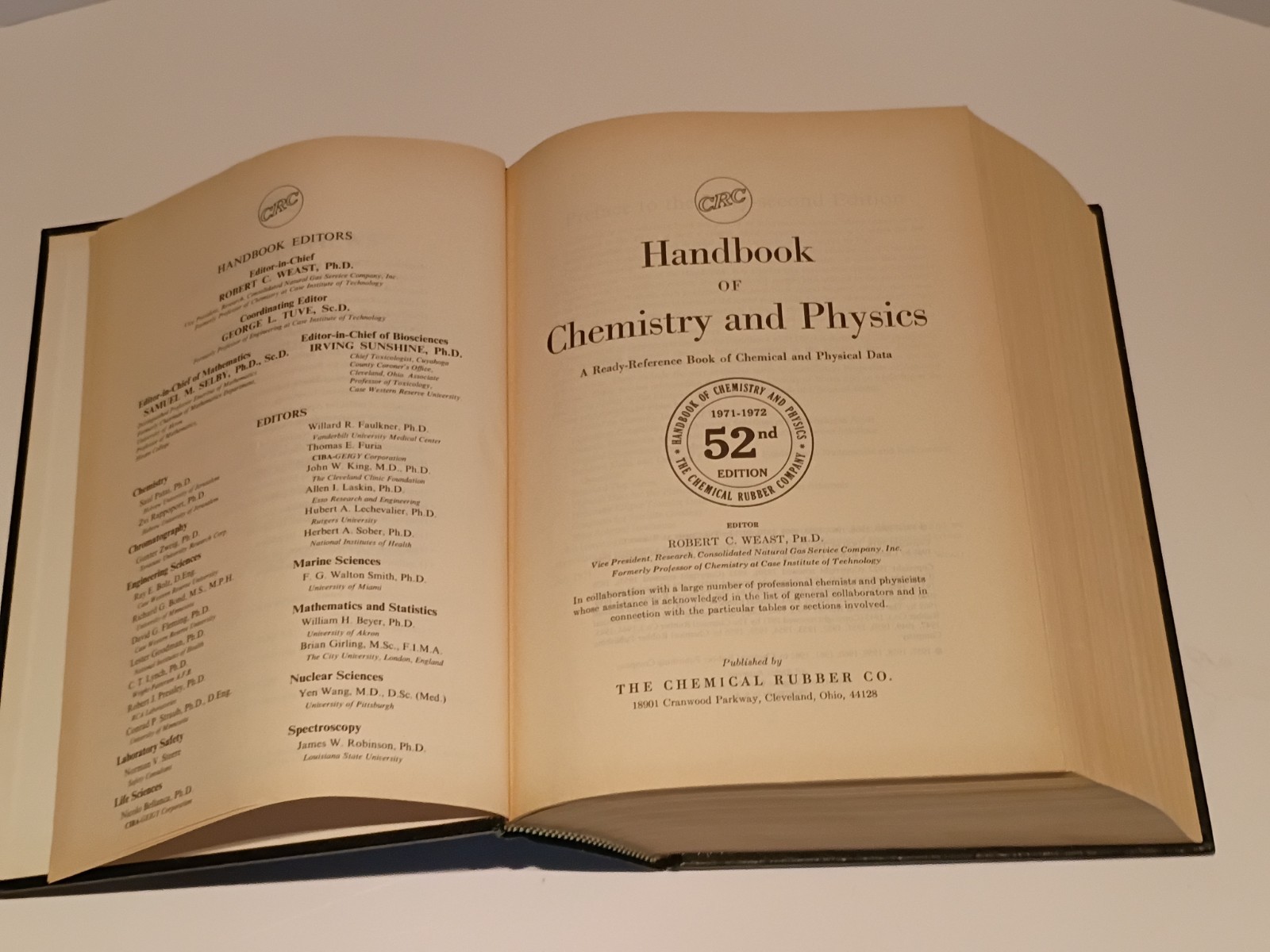 CRC Handbook of Chemistry and Physics 52nd Edition 1971-1972
