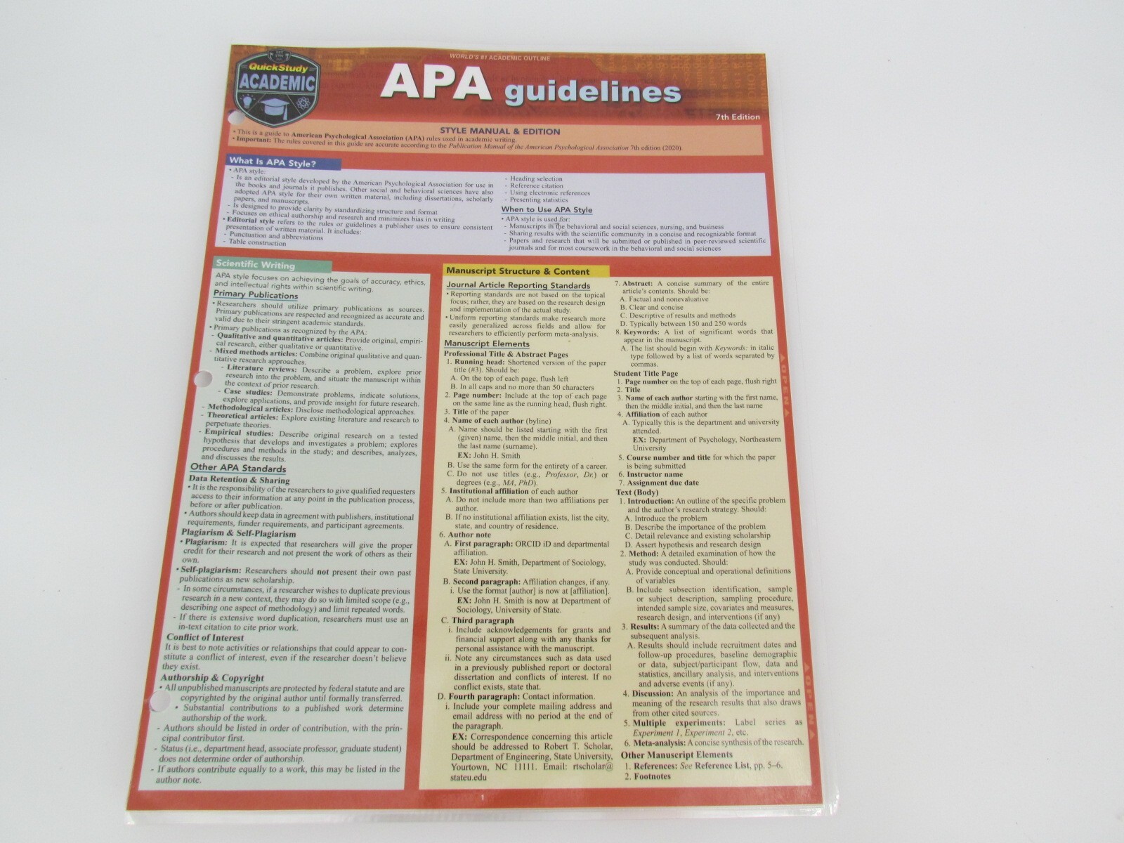 Apa Guidelines – 7Th Edition: A Quickstudy Laminated Reference Guide