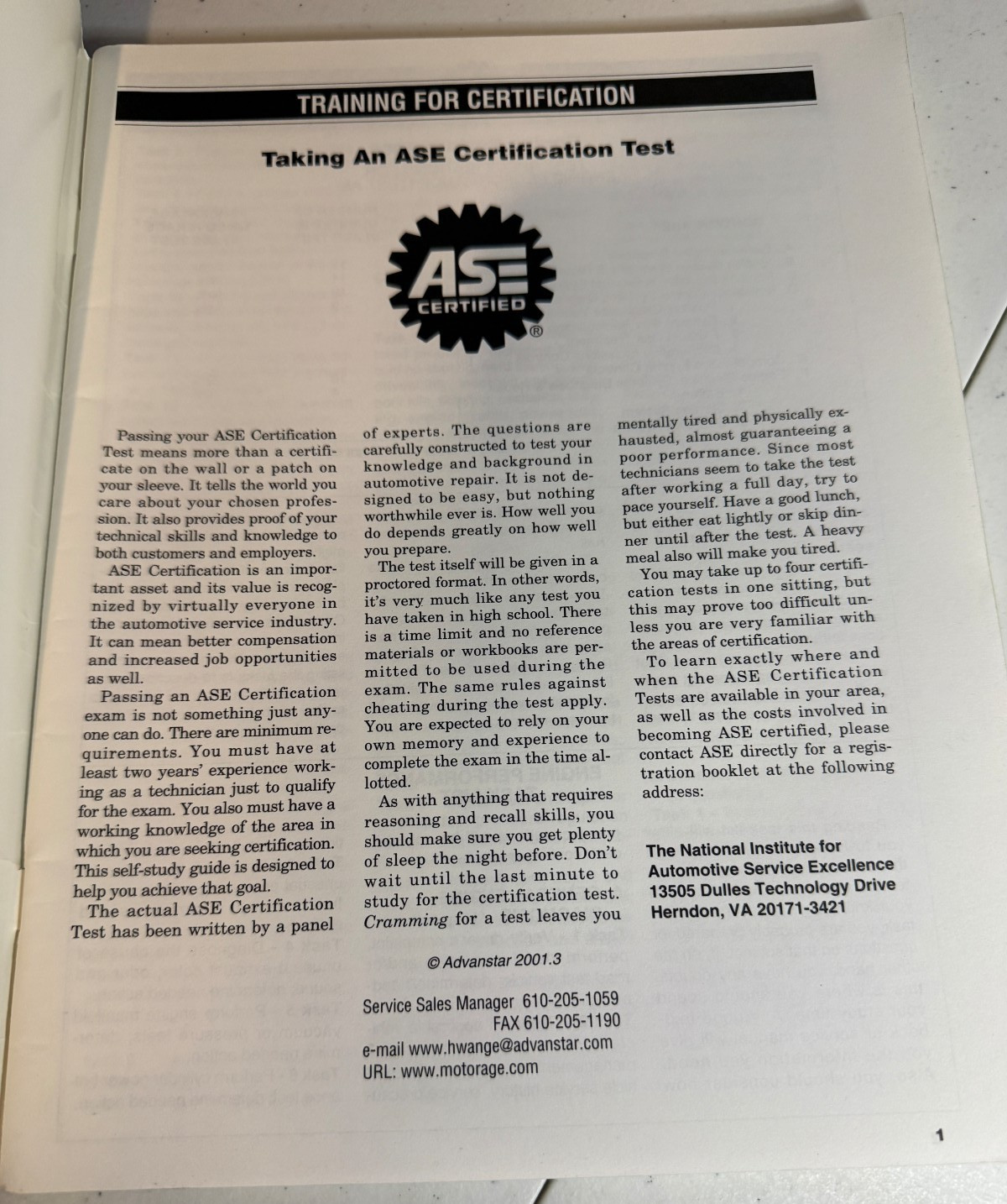 Motor Age Self Study Guide A8 Engine Performance Test ASE Certification Car