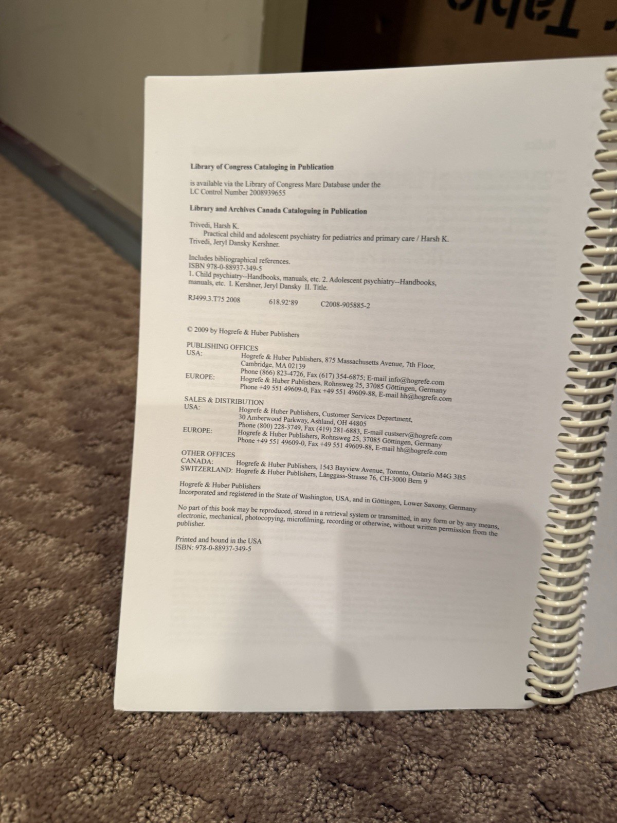 Hogrefe Practical Child & Adolescent Psychiatry Trivedi Kershner Spiral Textbook
