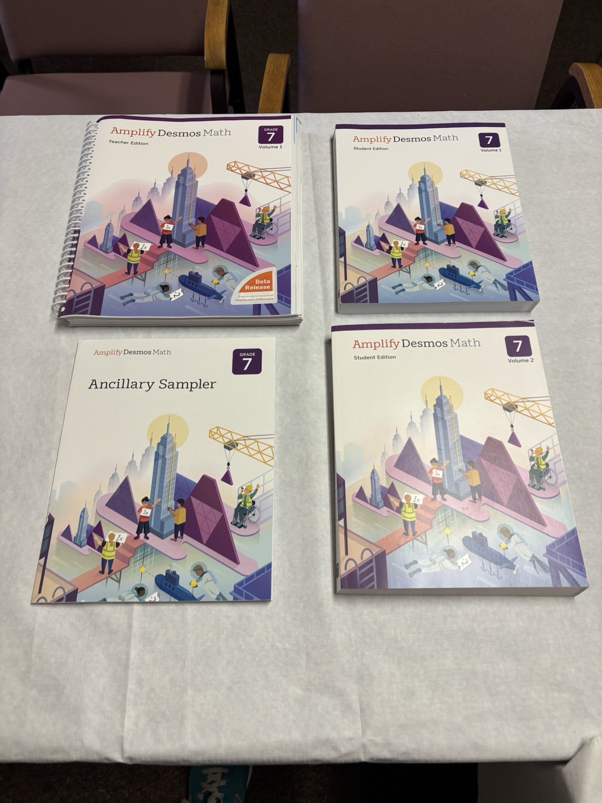 Amplify Desmos Math 7 Set: Teachers 1, Student 1 & 2, & Sampler (4 Books)