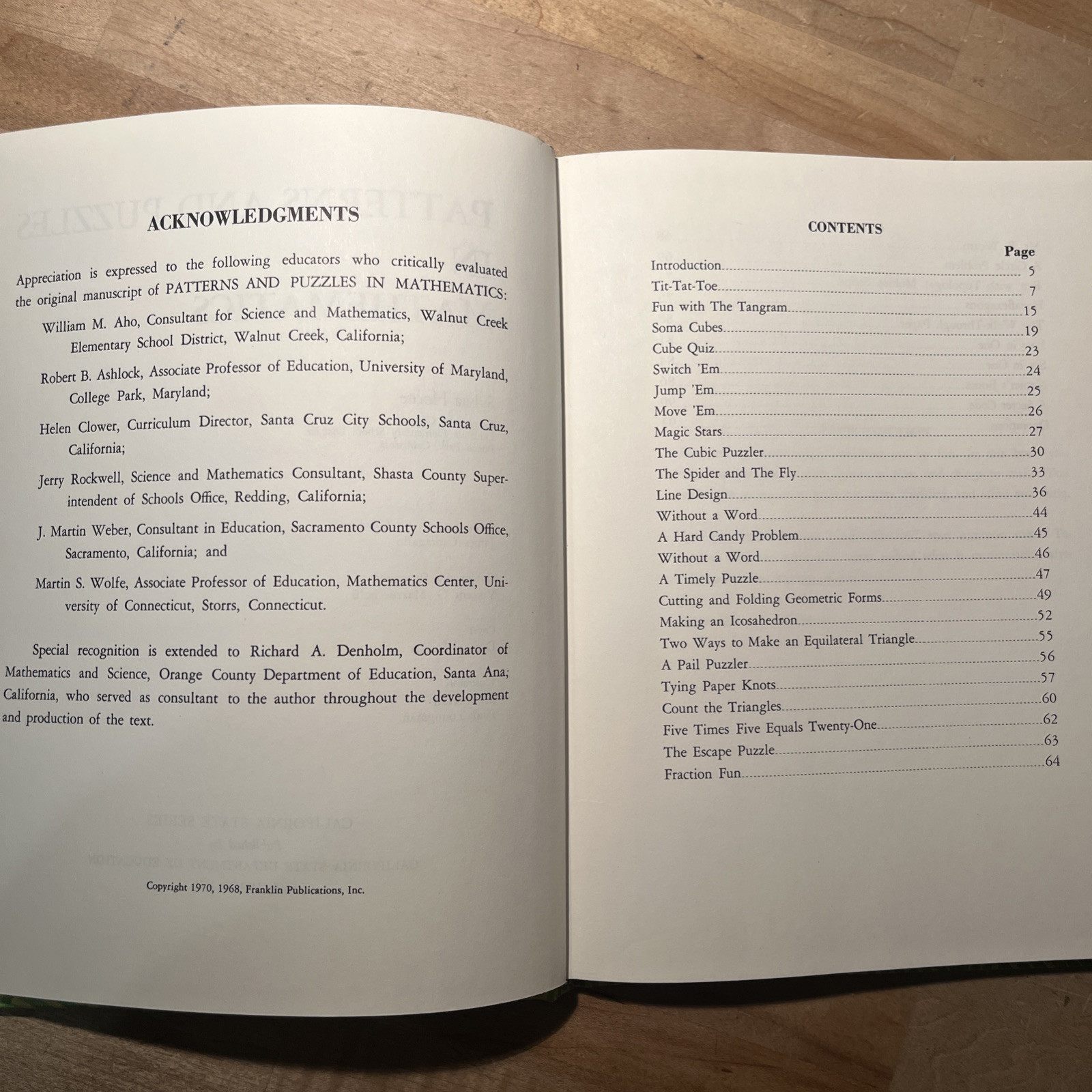 Patterns And Puzzles Mathematics 1970 Hardcover California State Series