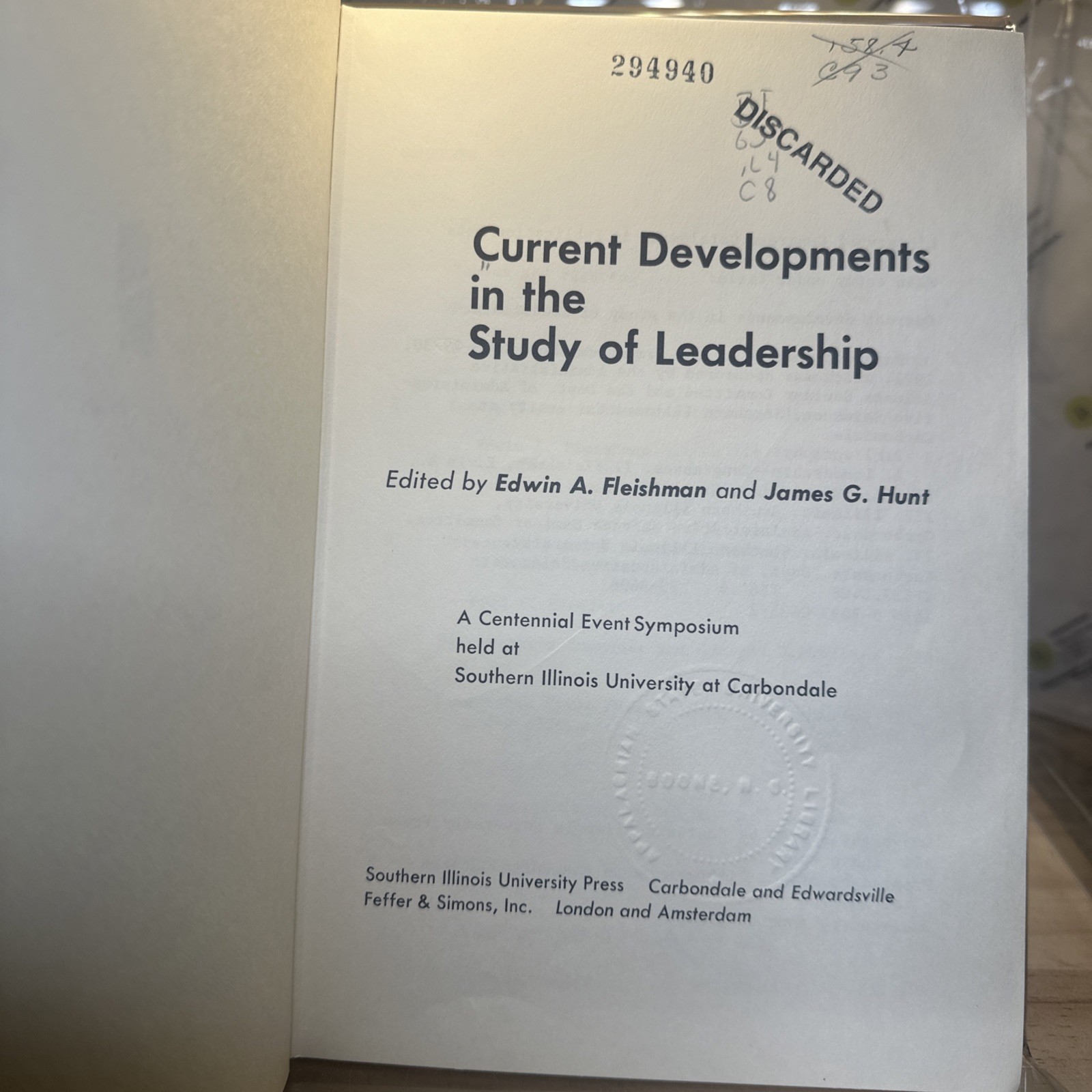 Current Developments in the Study of Leadership by authors Fleishman and Hunt