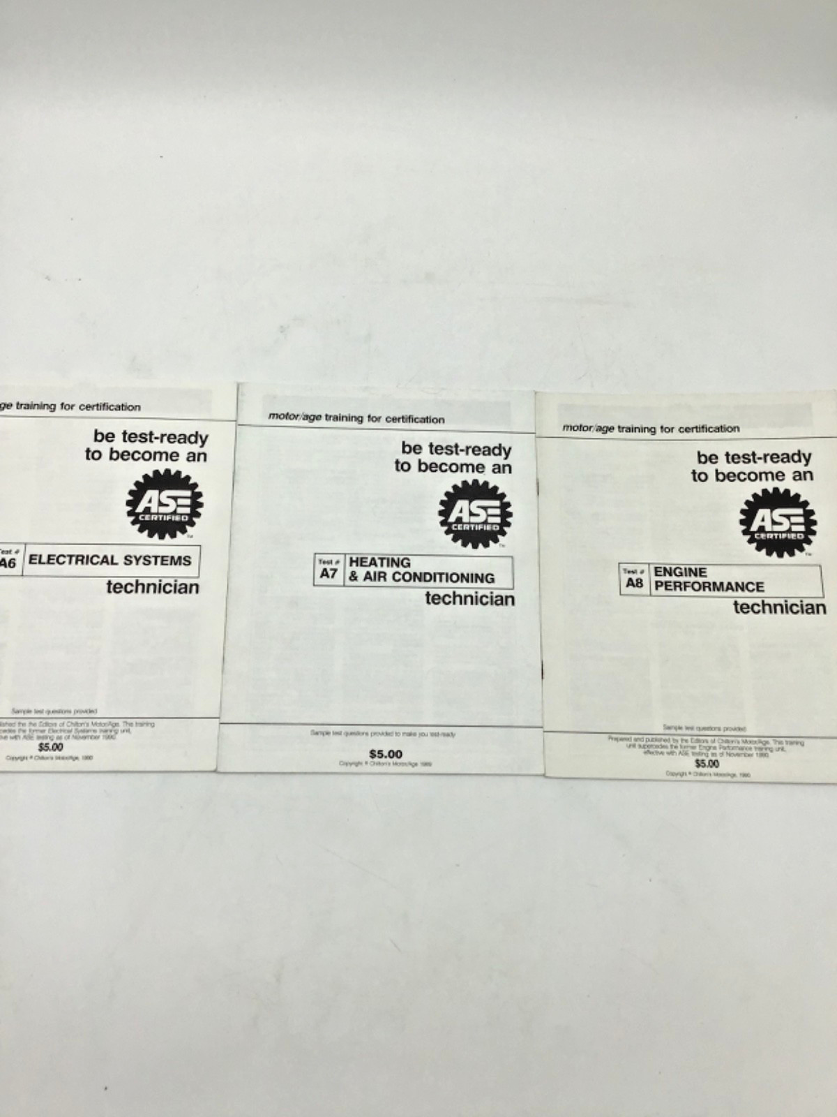 Chilton’s Motor Age 1990 ASE study guides A6-A8