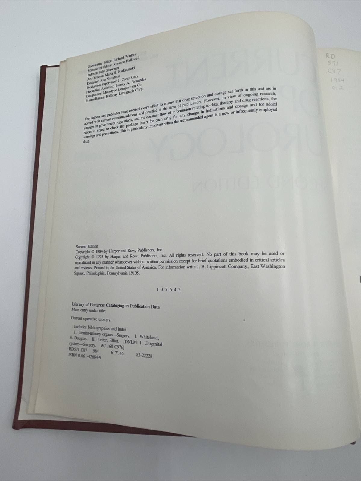 Current Operative Urology Second Edition 1994 1st Printing, E. Douglas Whitehead
