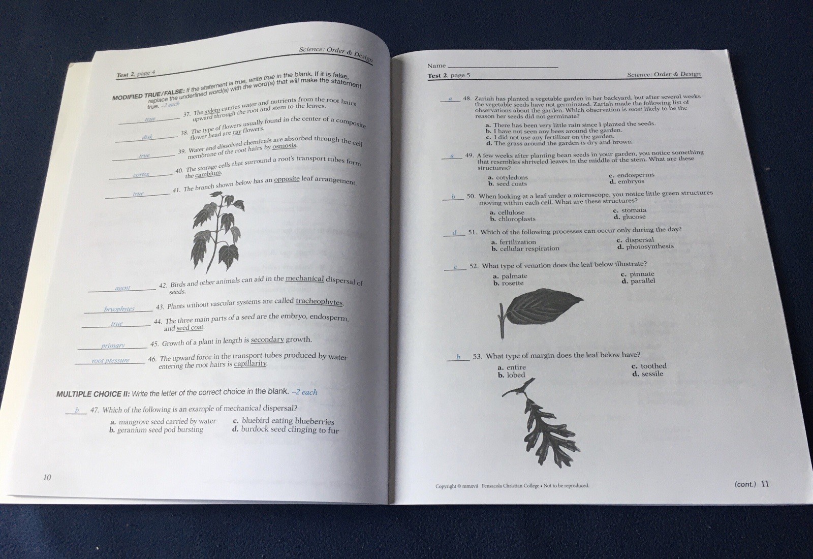 Abeka Science Order & Design Activity Book Key & Test Key (2nd Edition)