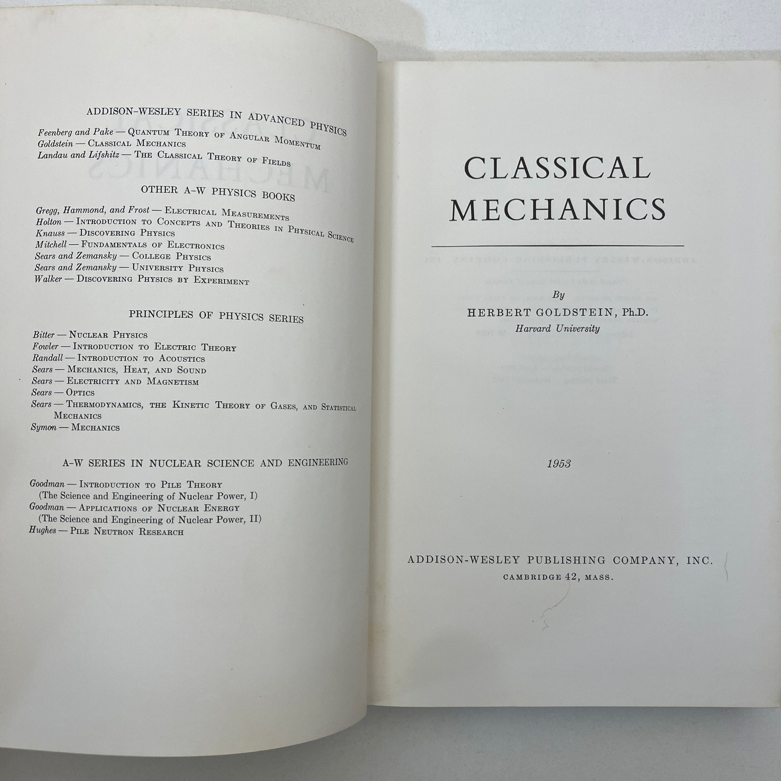 Classical Mechanics Herbert Goldstein 1953 VTG HC Addison Wesley Textbook