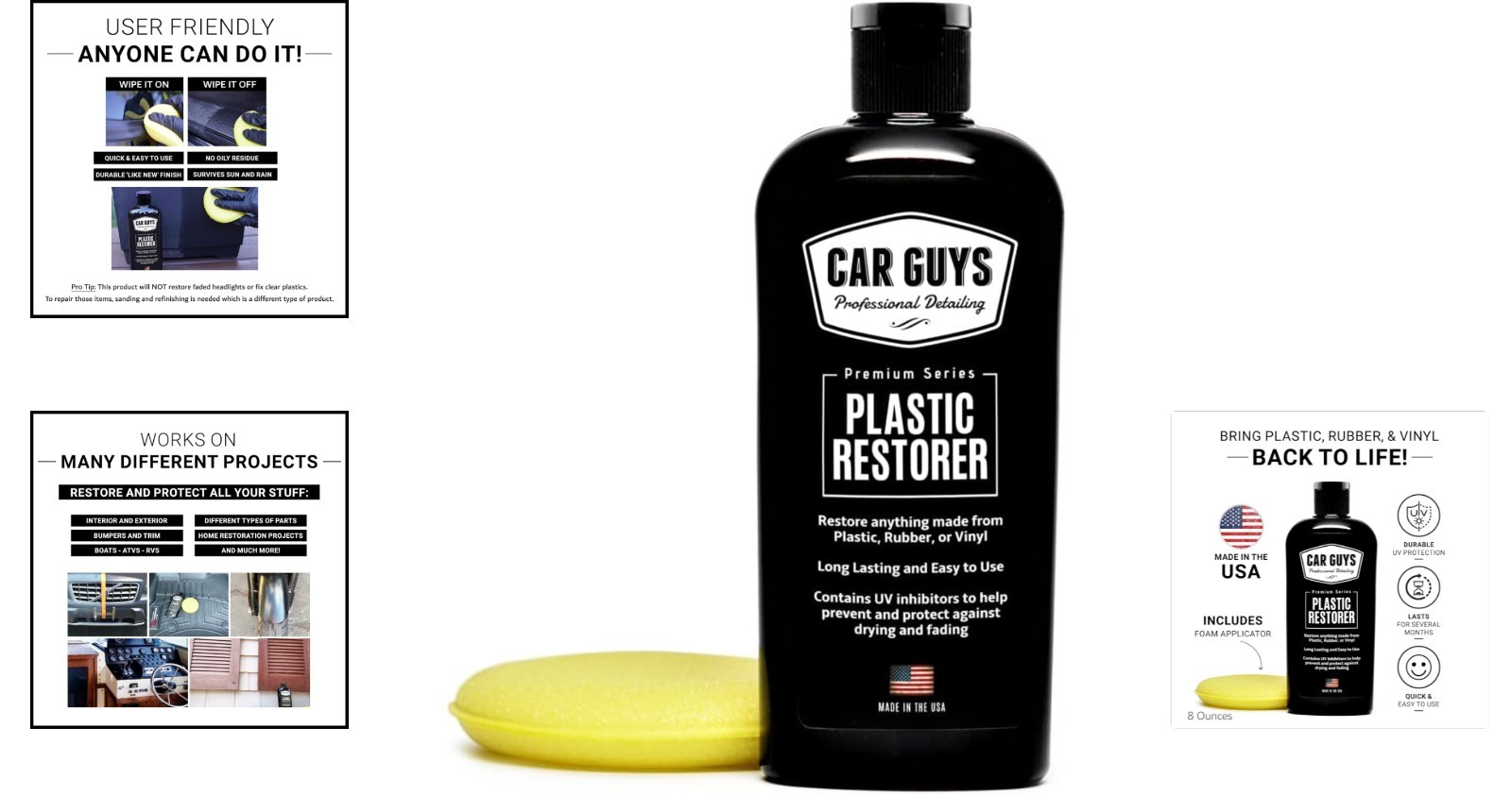 No Oily Finish! 8 Oz Plastic Restorer for a Clean, Protective Vehicle Shine