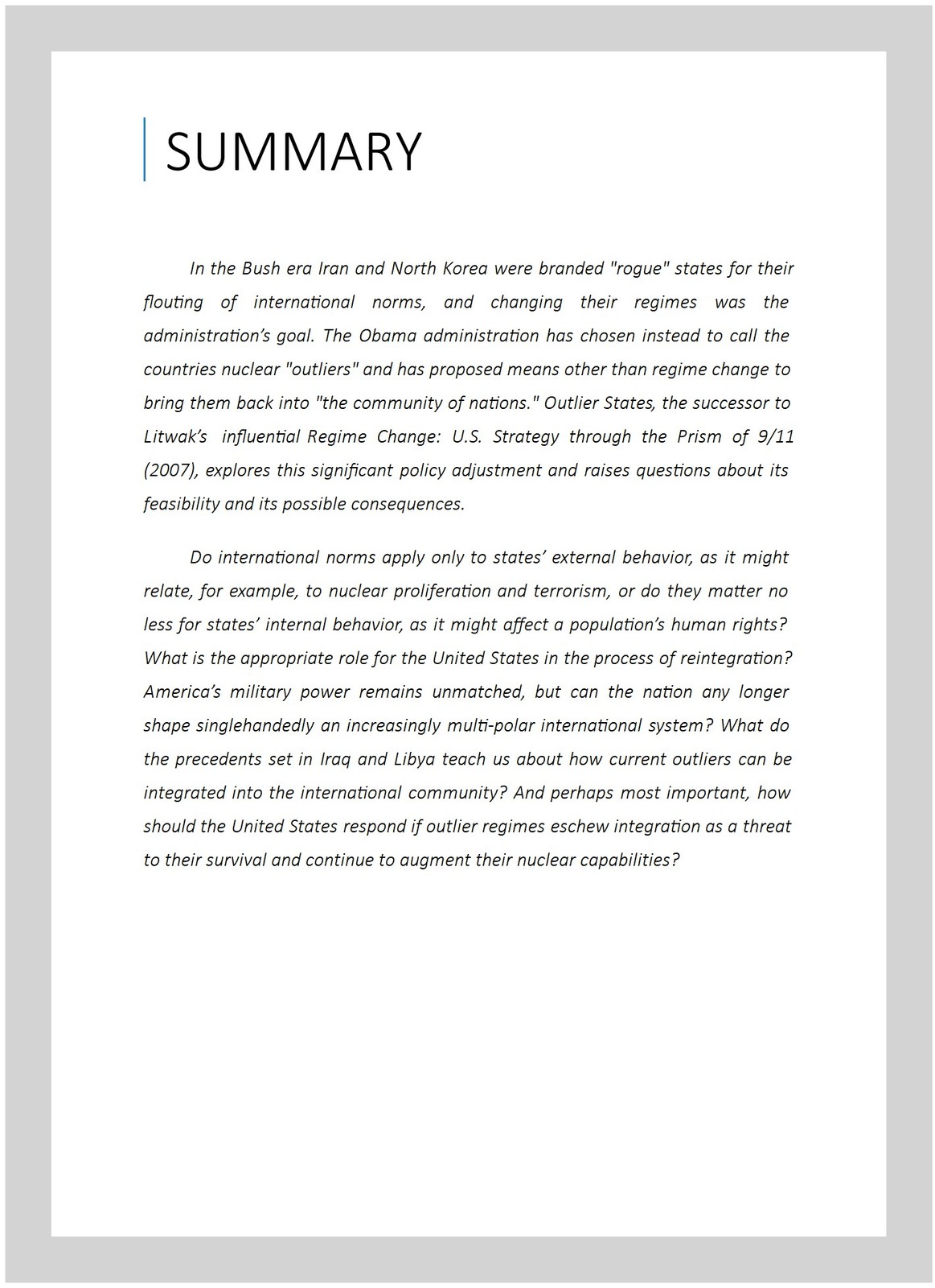 Outlier States : American Strategies to Change, Contain, or Engage Regimes, H…