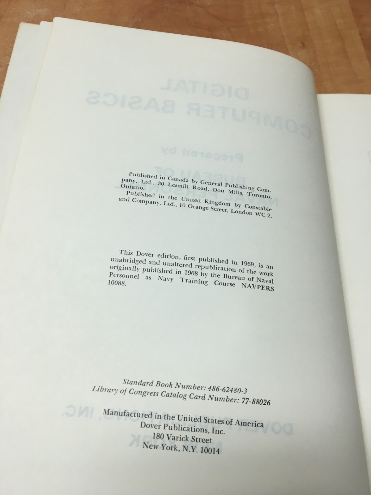 Digital Computer Basics Prepared by Bureau of Naval Personnel Dover Edition 1969