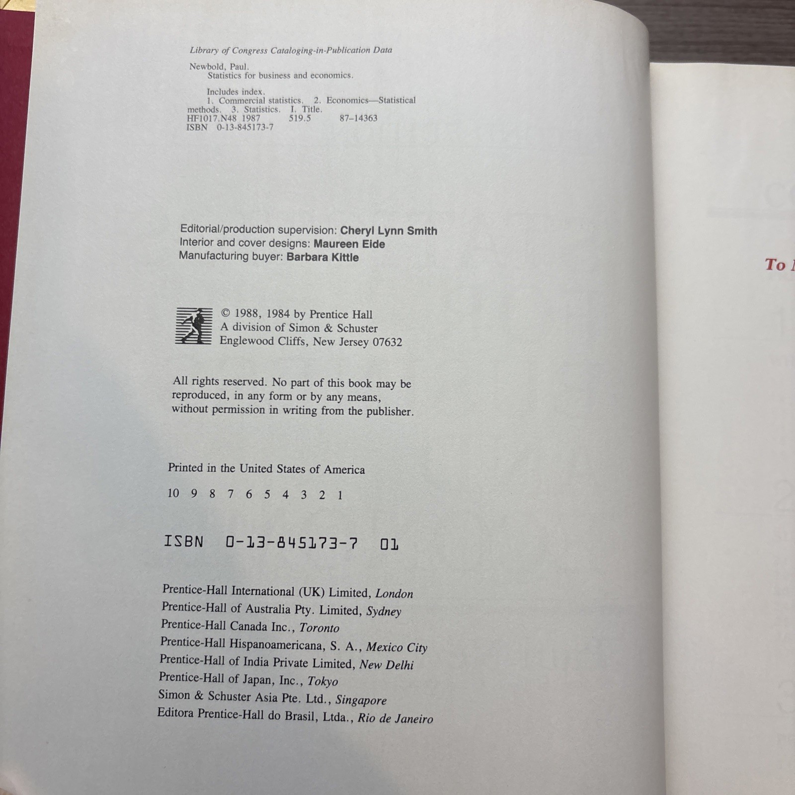 Statistics for Business and Economics, 2nd Ed P. Newbold, 1988 Professional Copy