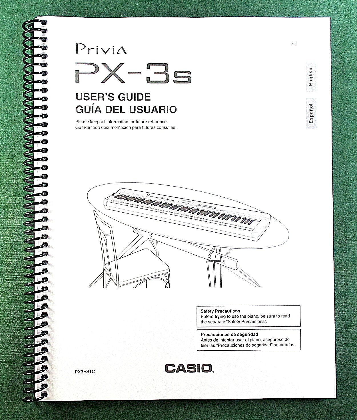 Casio PX-3S Instruction Manual: 70 Pages Coil Bound & Protective Covers!