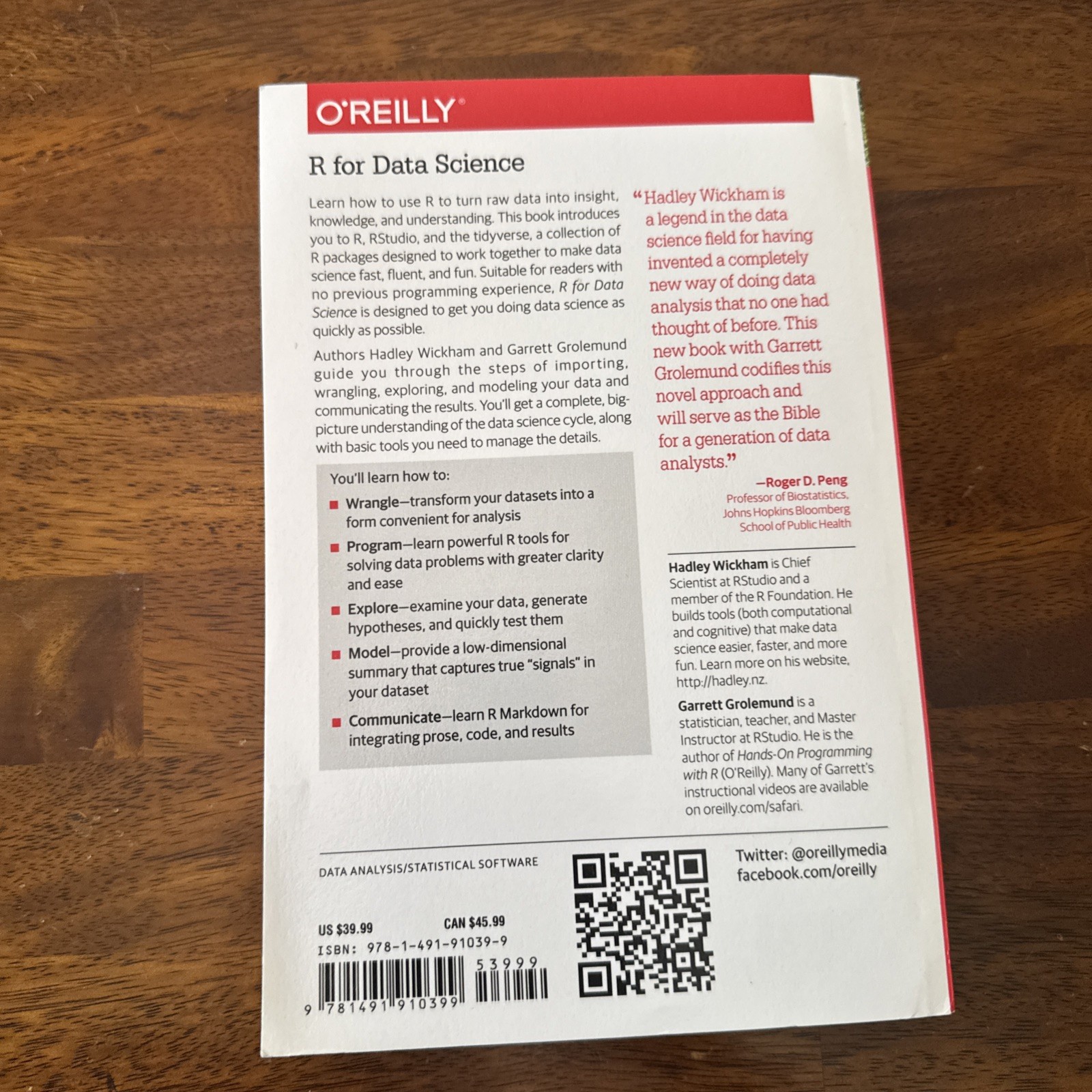 R FOR DATA SCIENCE Import Tidy Transform Visualize and Model Data 2017 O’Reilly