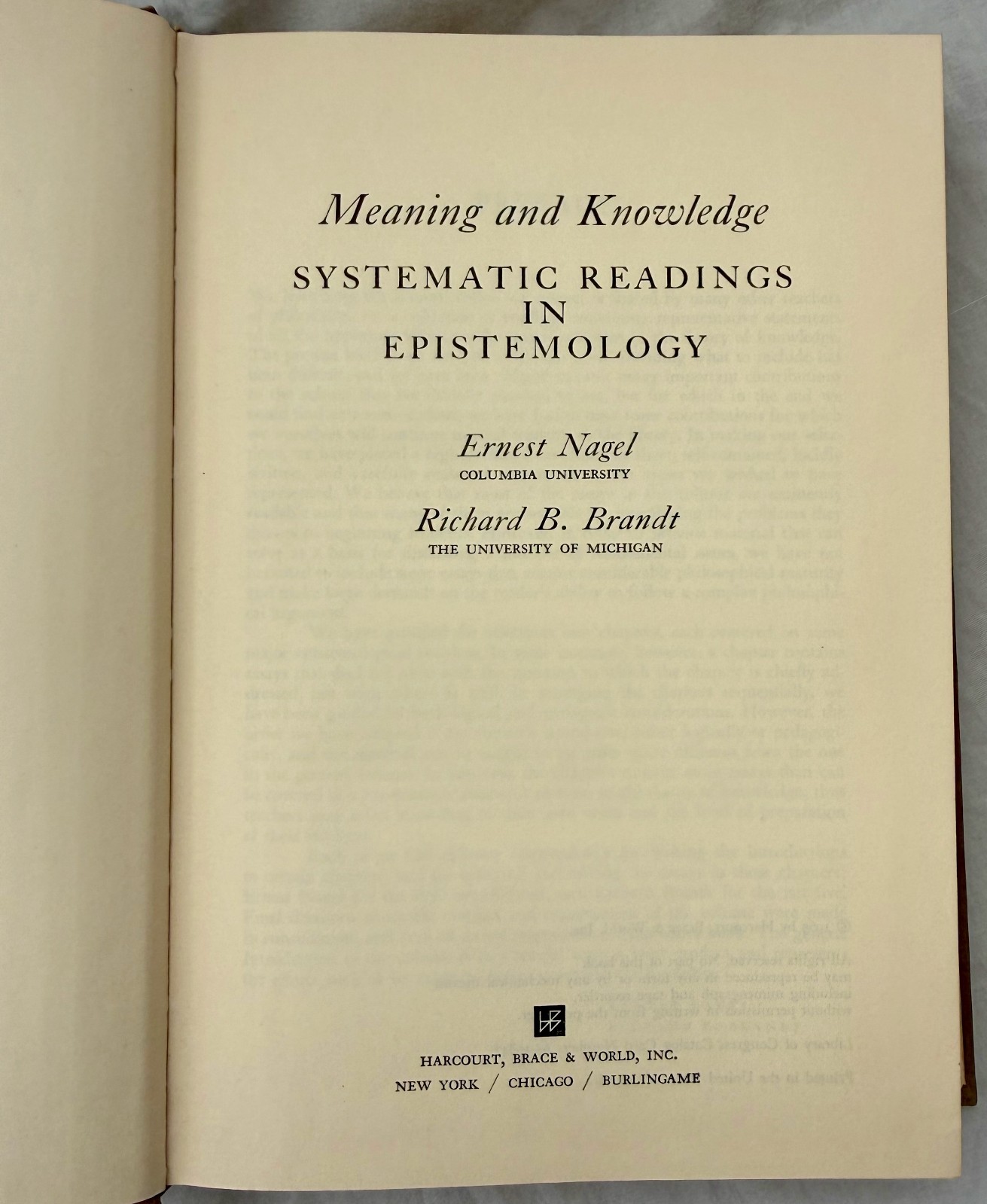 Meaning and Knowledge Systematic Readings in Epistemology 1965 Nagel and Brandt