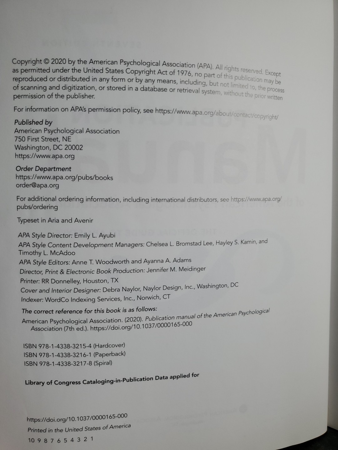APA Publication Manual 7th Edition American Psychological Association 2020 PB