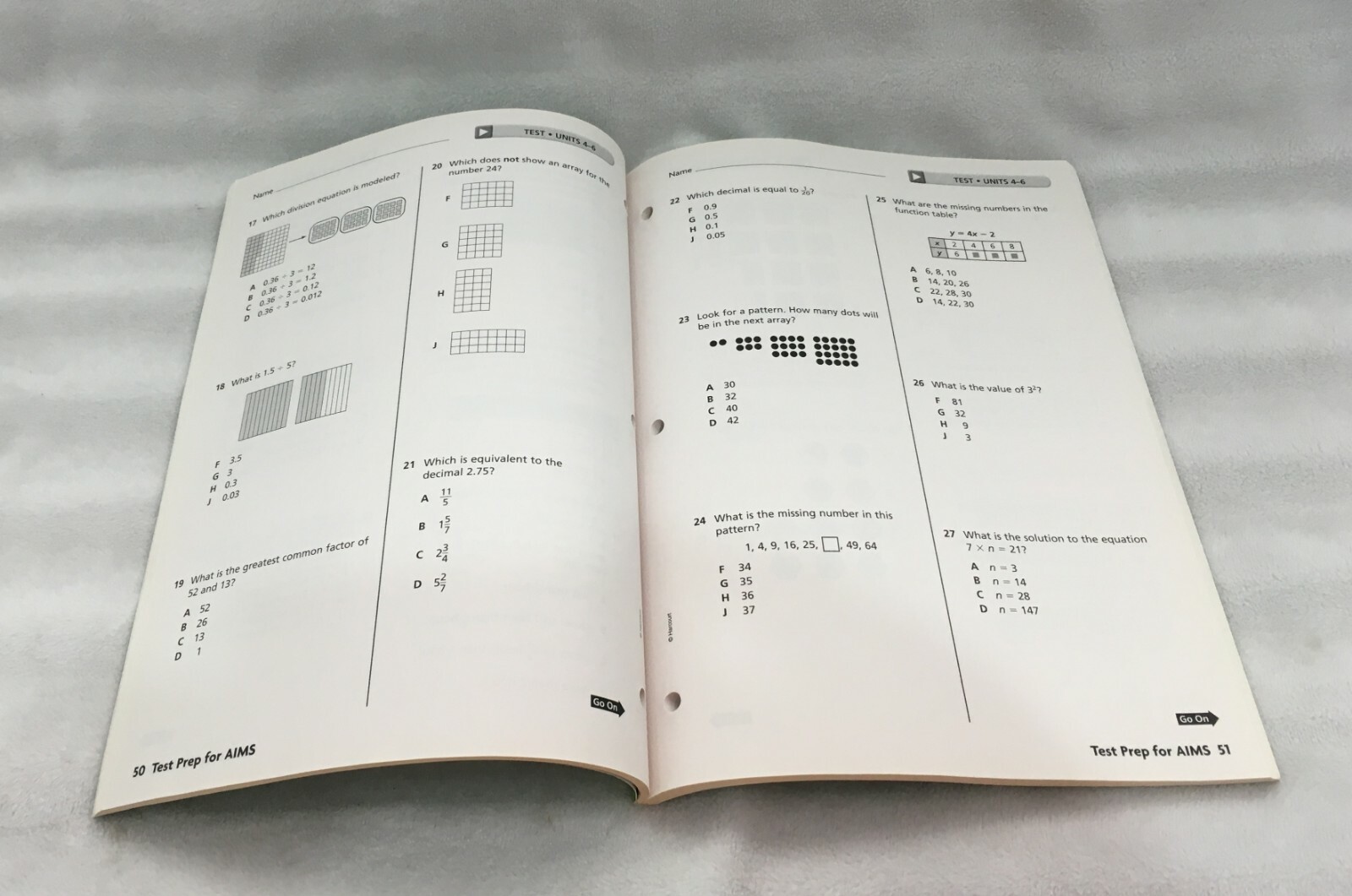 HARCOURT MATH TEST PREP FOR AIMS (ARIZONA) WORKBOOK & TEACHER’S EDITION / GR 5
