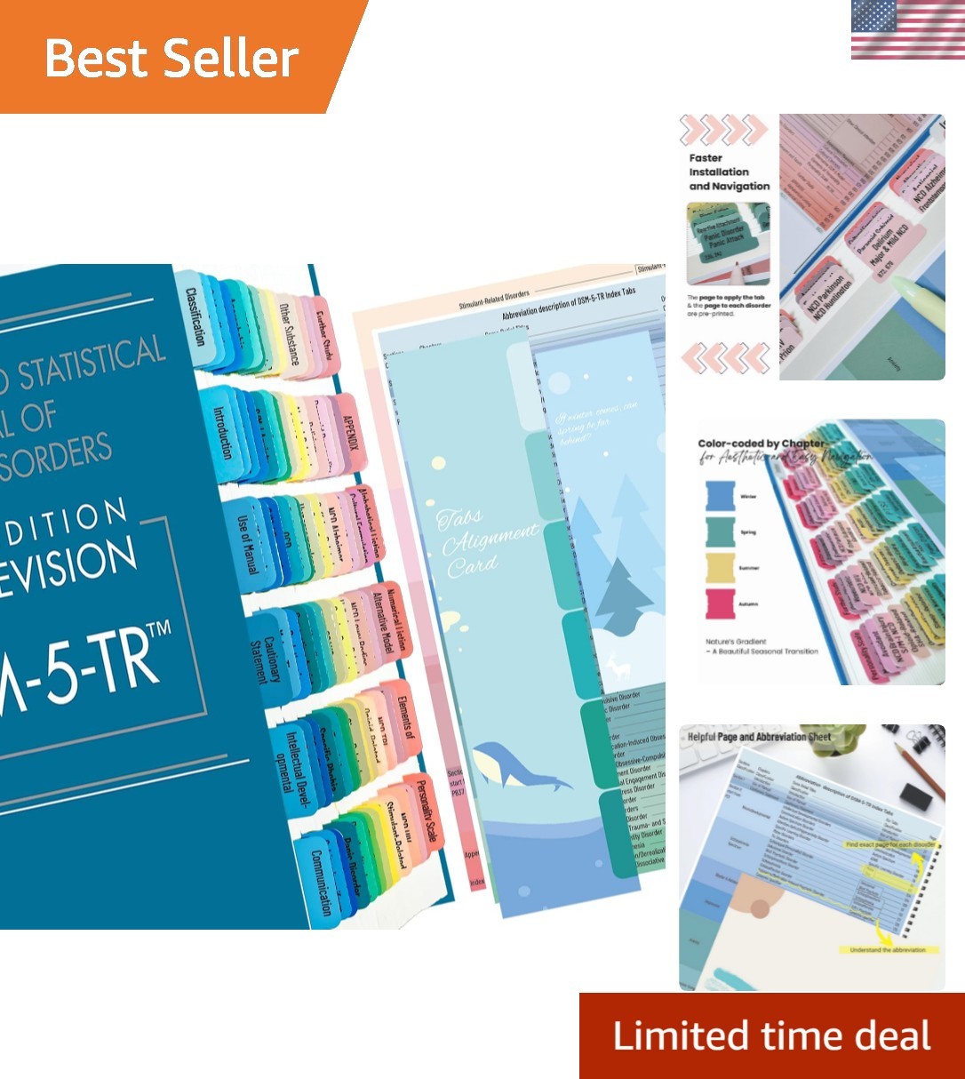 Durable and Waterproof DSM 5 TR Tabs Set with 112 Easy-Apply Color-Coded Tabs