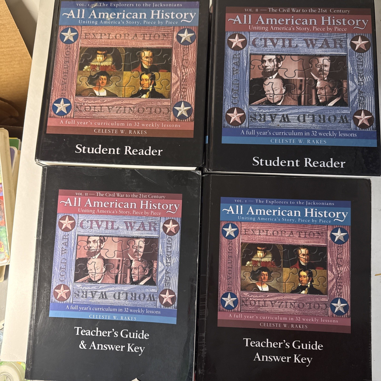 ALL AMERICAN HISTORY volumes 1 & 2 , student readers , Teachers Keys 1 & 2