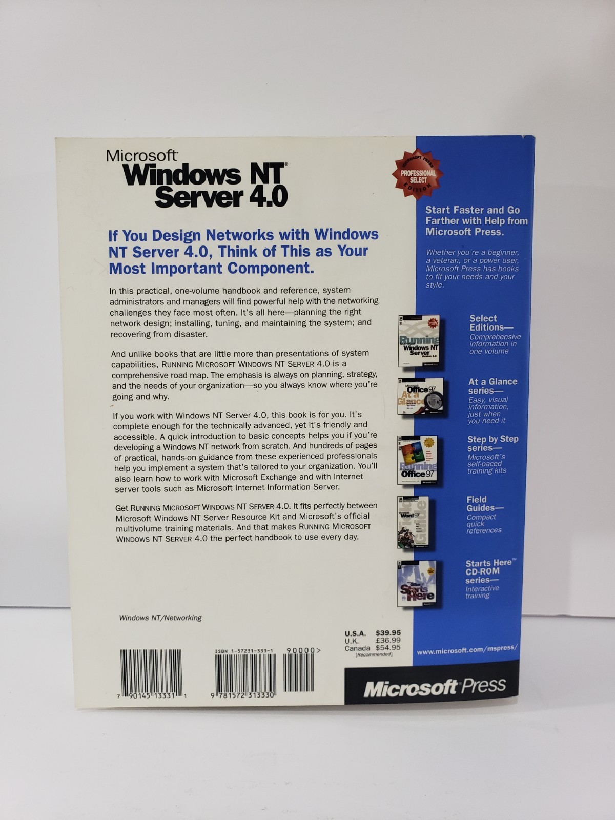 Running Microsoft Windows NT Server 4.0 Microsoft Press Vintage IT Book Retro