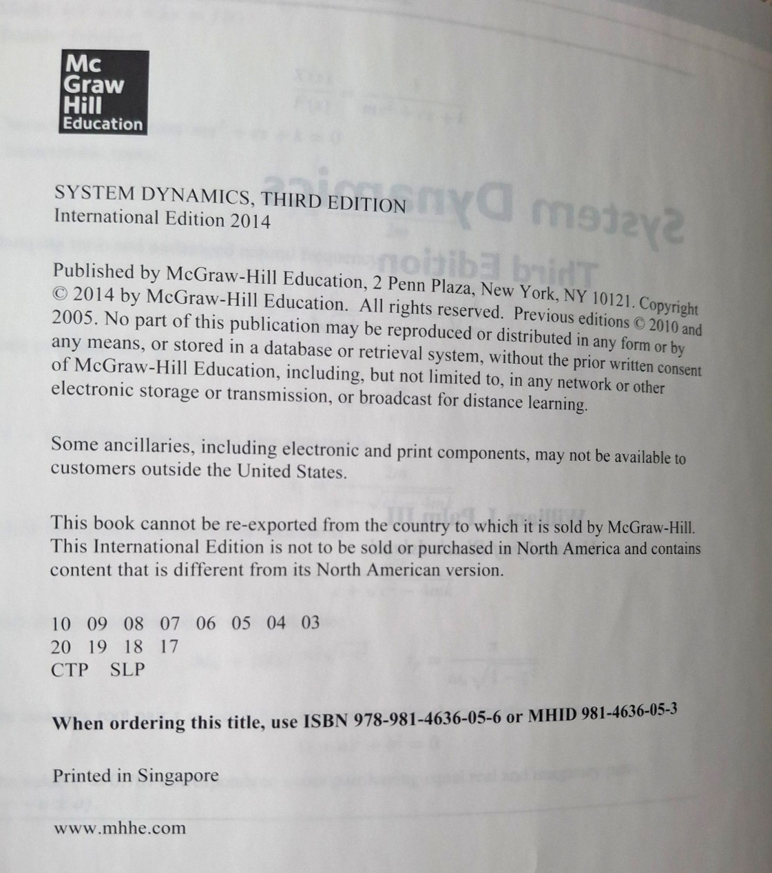System Dynamics 3rd Edition Textbook International Version William Palm III